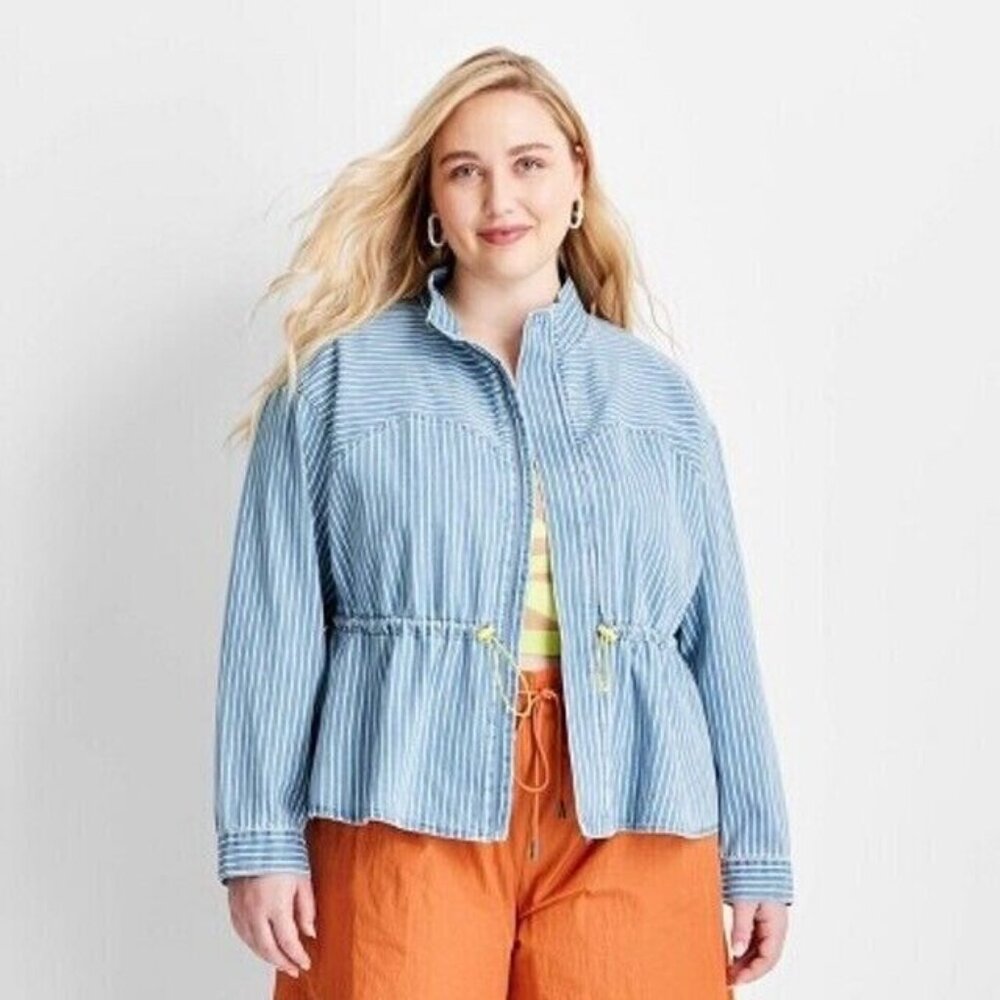 Future Collective X Gabriella Karefa-Johnson Womens Peplum Denim Jacket Medium - Picture 1 of 8